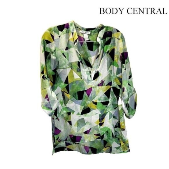 Body Central Women's Roll Tab Sleeve V Neck Pullover Blouse Top‎ - Picture 1 of 7